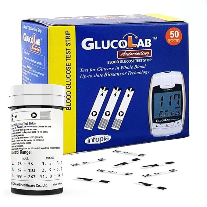 GlucoLab Auto Coding Blood Glucose Test Strips 50/Pc