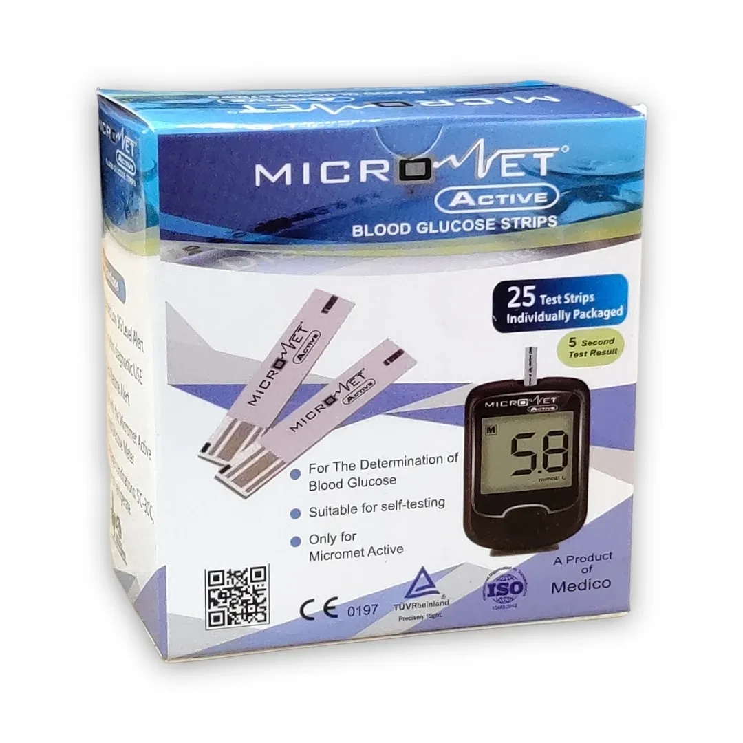 Micromet Active Glucose Test Strips - 25Pcs