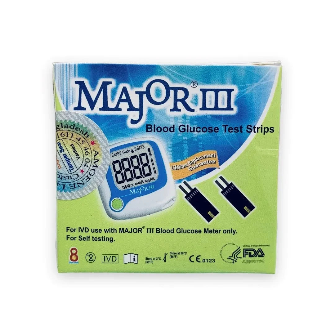 Major III Blood Glucose Test Strip - 50 Pcs