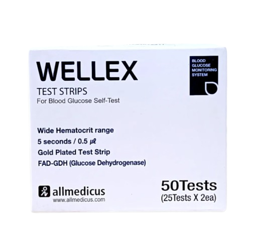 Wellex Blood Glucose Test Strips 50/Pc