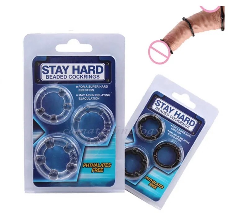 3 Pcs Cock Penis Ring Bead Set Male Delay Ejaculation Lasting Silicone Erection Ring Sex Toys for Men Adults Cockring