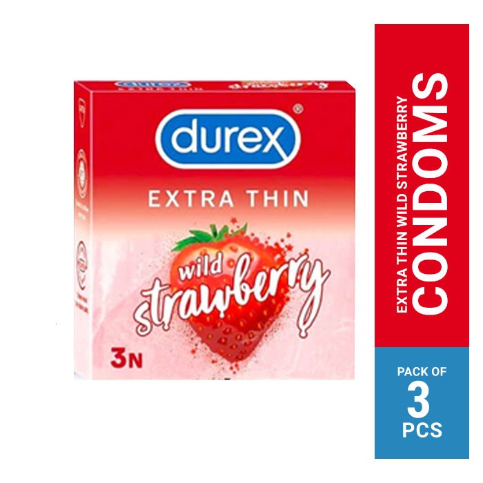 Durex Extra Thin Wild Strawberry Flavoured Condom - 3Pcs Pack(India)