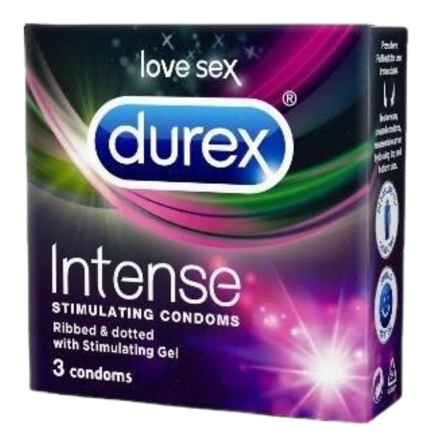 Durex Intense Stimulating With Desirex Gel Dotted and Ribbed Condom - 3Pcs Pack
