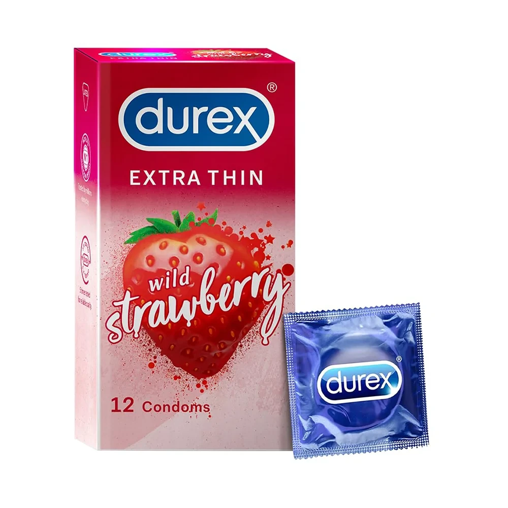 Durex Extra Thin Wild Strawberry Flavoured Condom - 12Pcs Pack