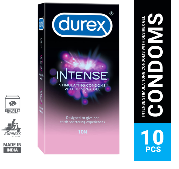 Durex Intense Stimulating With Desirex Gel Dotted and Ribbed Condom - 10Pcs Pack